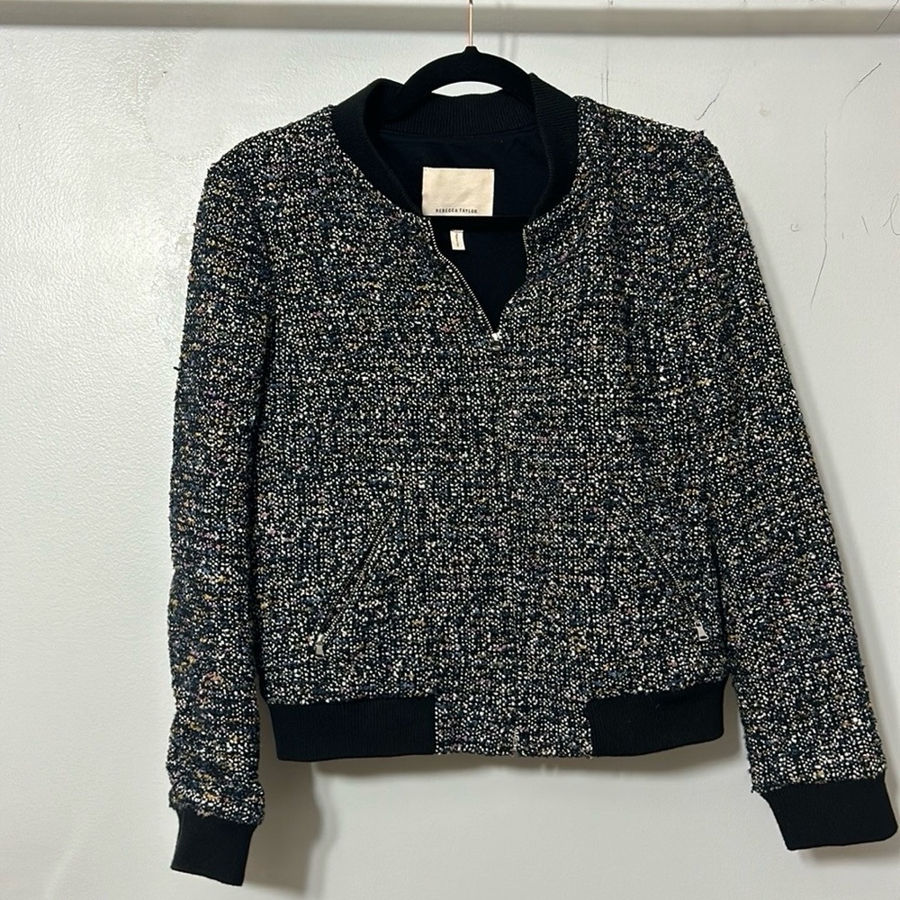 Tweed Rebecca Taylor Cropped Bomber Jacket Size 8